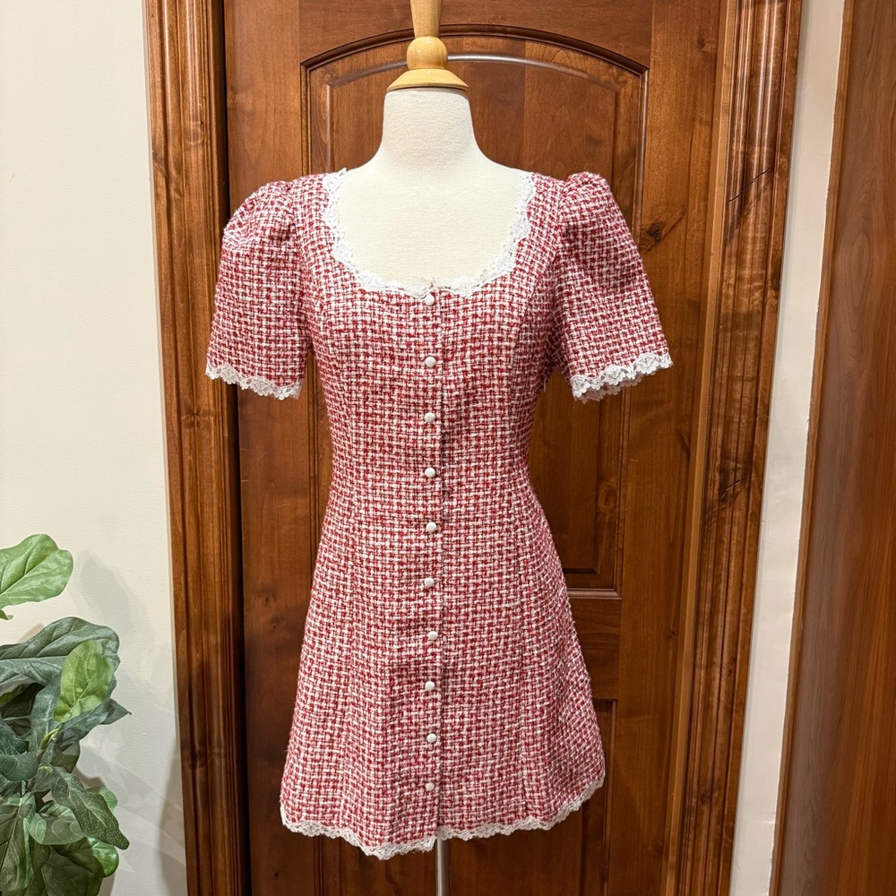 Reformation Annabella short sleeve Red and White Mini Dress - Picture 4 of 9